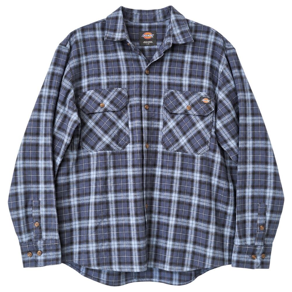 Dickies Mens Long Sleeve Flannel Work Shirt Woven Plaid Blue  Size Large NWT